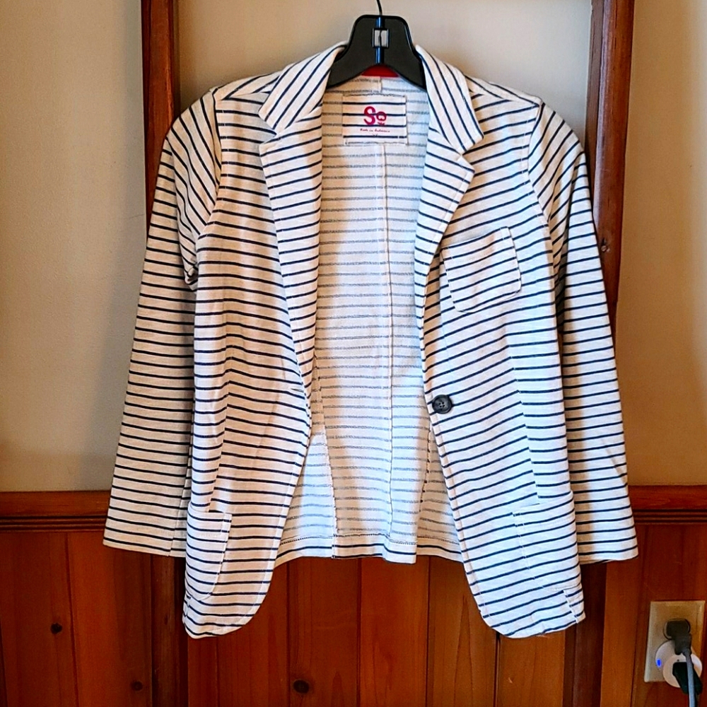 Navy & Cream Striped Blazer